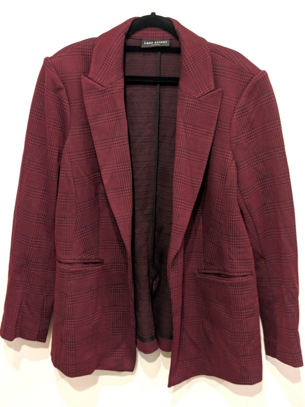 Lane Bryant Glen Plaid Knit Blazer in Maroon Burgundy & Black – Plus Size 16